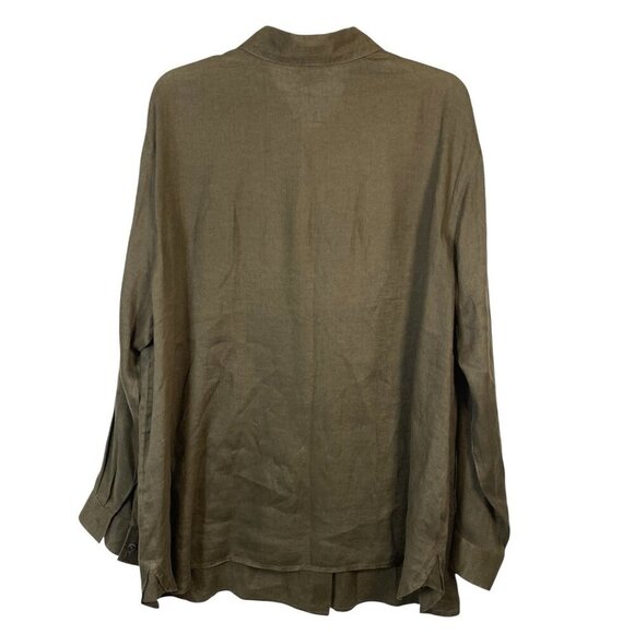 J. Jill 100% Linen Long Sleeve Collared Blouse Women's Size 2XL Brown Relaxd Fit - Picture 2 of 5